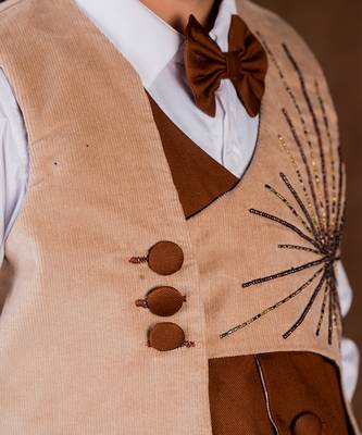 Beige plain corduroy waist coat set 4