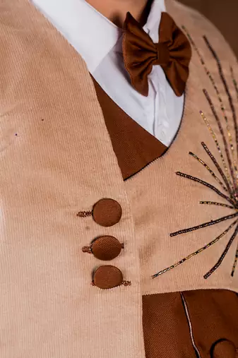 Beige plain corduroy waist coat set