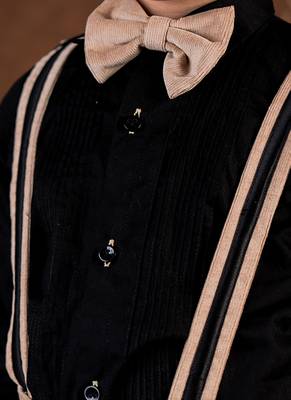 Black plain cotton co ord set paired with bowtie 2