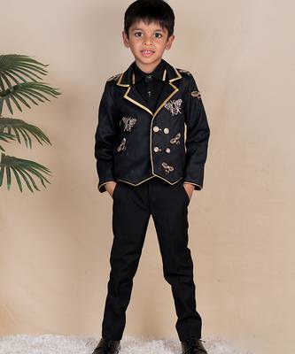 Black embroidered cotton blazer set 1