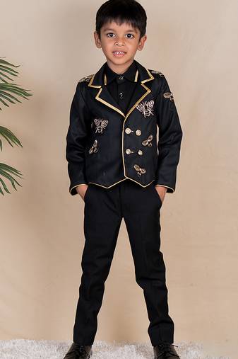 Black embroidered cotton blazer set