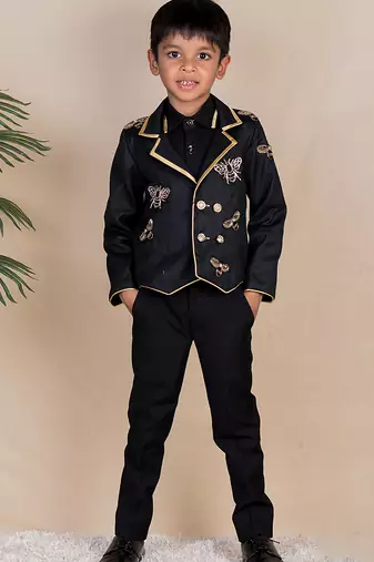 Black embroidered cotton blazer set
