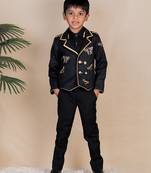 Black embroidered cotton blazer set