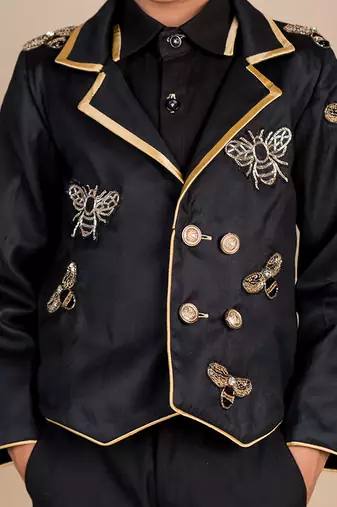 Black embroidered cotton blazer set