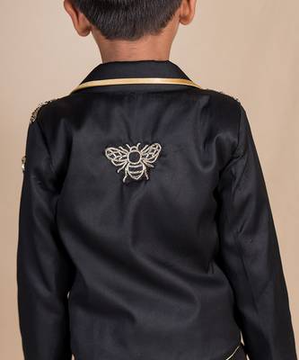 Black embroidered cotton blazer set 3