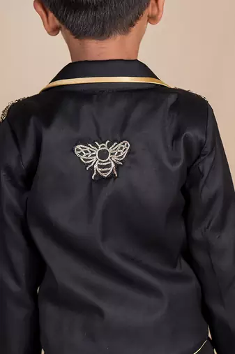 Black embroidered cotton blazer set