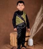 Black embroidered satin waist coat set