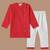 Boys red side cut katha woven design cotton kurta pyjama set