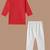 Boys red side cut katha woven design cotton kurta pyjama set