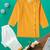Boys yellow side cut katha woven design cotton kurta pyjama set
