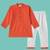 Boys orange middle cut katha woven design cotton kurta pyjama set