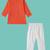 Boys orange middle cut katha woven design cotton kurta pyjama set