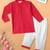 Boys red middle cut katha woven design cotton kurta pyjama set