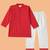 Boys red middle cut katha woven design cotton kurta pyjama set