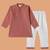 Boys brown middle cut katha woven design cotton kurta pyjama set