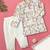 Boys white floral and giraffe printed cotton kurta pyjama set