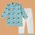 Boys blue lion and giraffe printed cotton kurta pyjama set