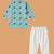 Boys blue lion and giraffe printed cotton kurta pyjama set