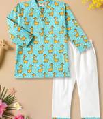 Boys aqua llama printed cotton kurta pyjama set