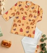 Boys Yellow rainbow and butterfly printed cotton kurta pyjama set
