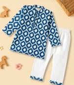 Boys blue ikat printed cotton kurta pyjama set