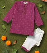 Boys magenta geometric floral printed cotton kurta pyjama set