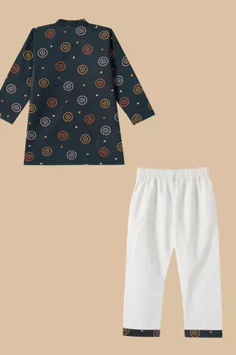 Boys Blue floral printed cotton kurta pyjama set