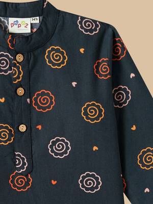 Boys Blue floral printed cotton kurta pyjama set 4