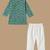 Boys teal floral vine printed cotton kurta pyjama set