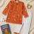 Boys rust planet and astronaut printed printed cotton kurta pyjama set