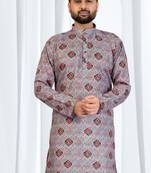 Multicolor geometric printed soft cotton kurta pajama for men     traditional festive wear with white cotton pajama