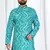 Teal blue zig-zag printed soft cotton kurta pajama for men     stylish ethnic wear with white cotton pajama