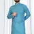 Sky blue floral printed soft cotton kurta pajama for men     traditional festive wear with white cotton pajama