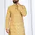 Mustard yellow soft cotton printed kurta with white cotton pajama