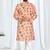Peach soft cotton printed kurta with white cotton pajama
