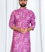 Magenta soft cotton printed kurta with white cotton pajama