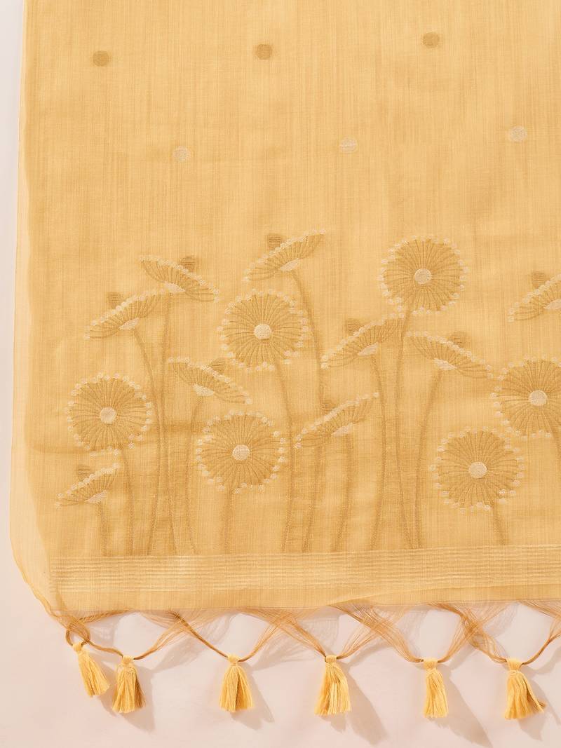 Women yellow chanderi woven design straight kurta trouser with dupatta