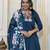 Teal teal embroidered chinnon kurti with pant & dupatta set