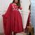 Red muslin cotton embroidered anarkali gown with bottom & chanderi dupatta set
