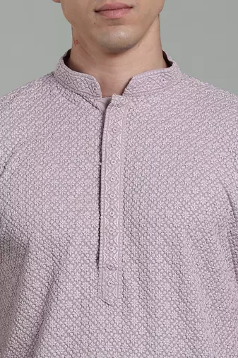 lilac sylish men's rayon embroidery kurta pyjama