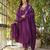 Wine embroidered rayon slub anarkali kurta with bottom & chanderi dupatta set