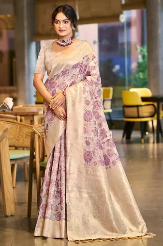 Sangam prints purple   cotton silk woven work traditional saree