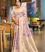 Sangam prints purple   cotton silk woven work traditional saree