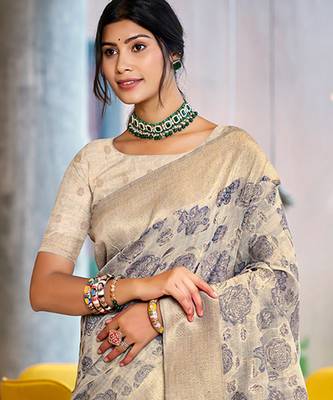 Sangam prints light grey cotton silk woven work traditional saree 2
