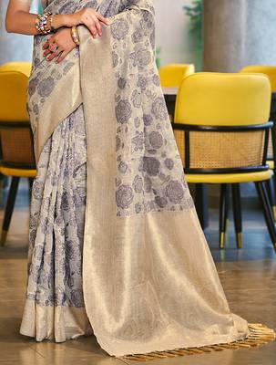 Sangam prints light grey cotton silk woven work traditional saree 3