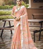 Sangam prints peach silk woven work traditional saree