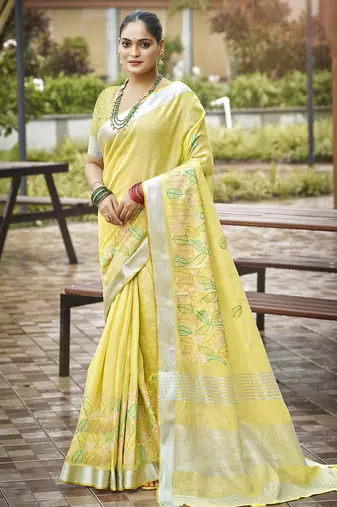 Sangam prints yellow silk woven work traditional saree