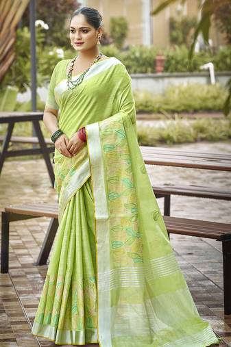 Sangam prints green silk woven work traditional saree