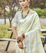 Sangam prints off-white silk woven work traditional saree