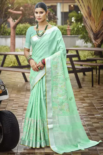 Sangam prints sea green silk woven work traditional saree